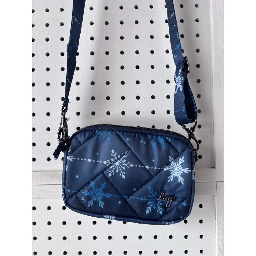 LUG Coupe SE Convertible Crossbody Bag Purse Snowflake Navy Winter EUC!